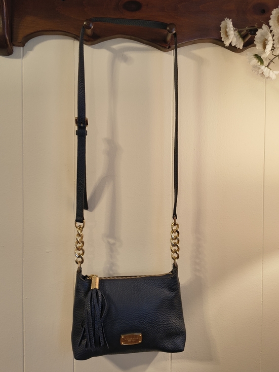 Michael Kors Handbags - Michael Michael Kors Navy Pebbled Leather Crossbody with Tassel and Gold Chain
